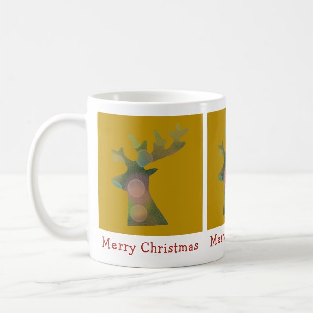 Custom Christmas Bokeh Reindeer Head Red und Gold Kaffeetasse (Links)