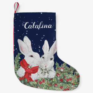 Custom Christmas Bunny Rabbit Greenery Snow Einzig Kleiner Weihnachtsstrumpf