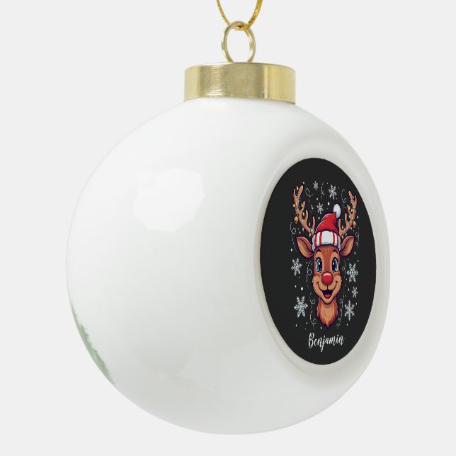 Custom Christmas Cheer Cute Reindeer in Hat  Keramik Kugel-Ornament (Links)