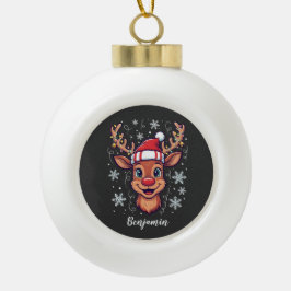 Custom Christmas Cheer Cute Reindeer in Hat  Keramik Kugel-Ornament
