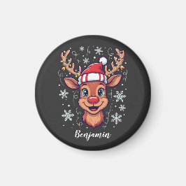 Custom Christmas Cheer Cute Reindeer in Hat  Magnet