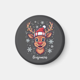Custom Christmas Cheer Cute Reindeer in Hat  Magnet