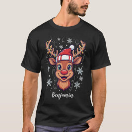 Custom Christmas Cheer Cute Reindeer in Hat  T-Shirt