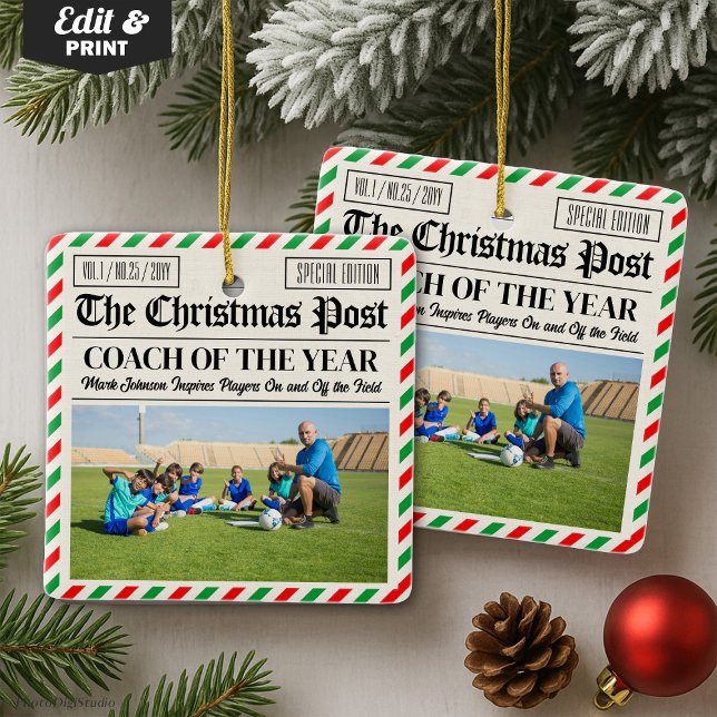 Custom Christmas Coach Gift Sports Newspaper Coach Keramikornament (Custom Christmas Coach Gift Sports Newspaper Coach Ceramic Ornament)