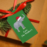 Custom Christmas Elephant Green Geschenkanhänger<br><div class="desc">Niedliche Weihnachts-Elefantenschilder. Grüne Weihnachtsmarken mit einem hübschen Elefanten,  der eine rote Weihnachtsmannmütze auf grünem Hintergrund trägt. Passen Sie Ihren Familiennamen oder anderen Text an.</div>