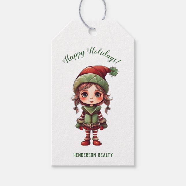 Custom Christmas Elf Business Holiday Geschenkanhänger (Vorderseite)