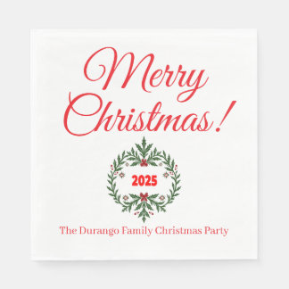 Custom Christmas Festive Floral Wreath Luncheon Serviette