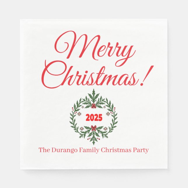 Custom Christmas Festive Floral Wreath Luncheon Serviette (Vorderseite)