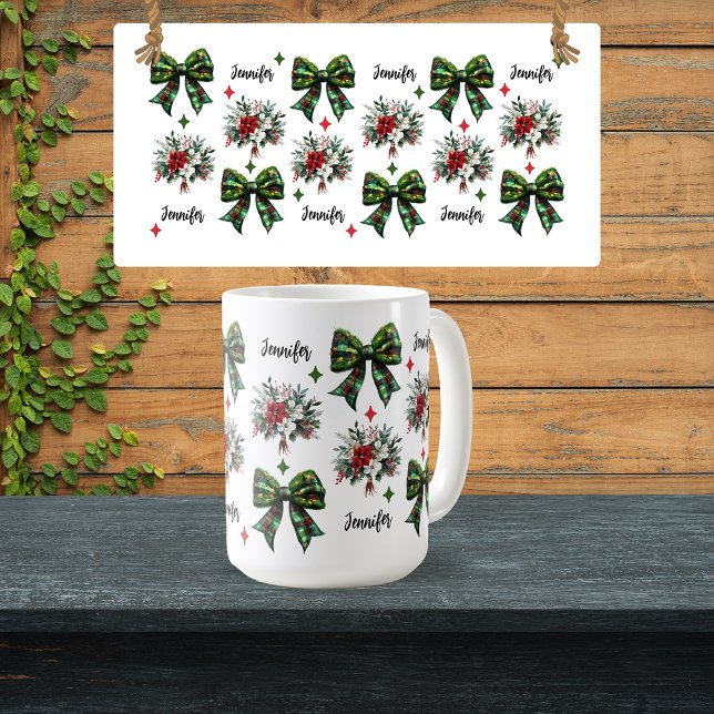 Custom Christmas Floral Coquette Tasse für Frauen (custom Christmas mug, bulk Christmas mugs, Christmas mug for coworker, Christmas gift for women,)
