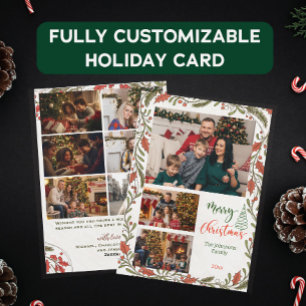 Custom Christmas Foto Collage mit Holly Script Feiertagskarte