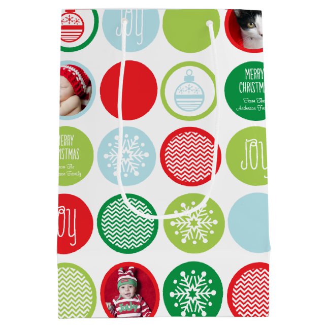 Custom Christmas Foto Dots Mittlere Geschenktüte (Rückseite)