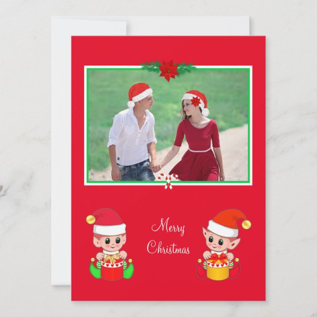 Custom Christmas Foto & Niedlich Elf auf Red (Vorderseite)