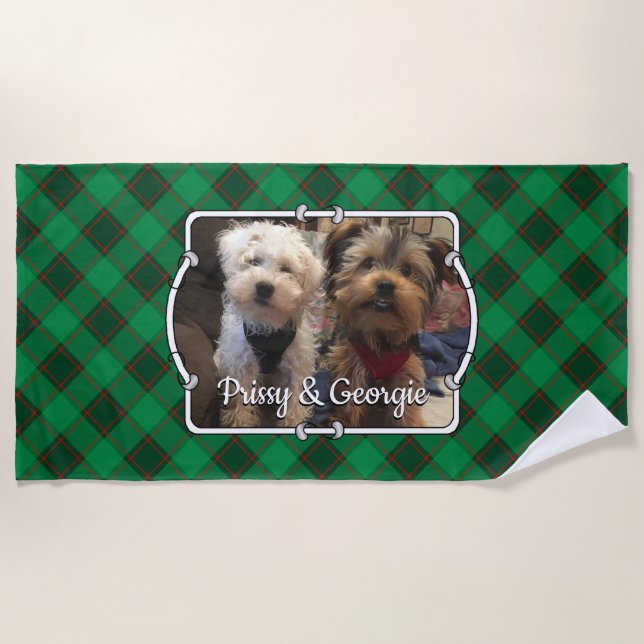Custom Christmas Foto Rahmen rot & grün Kariert Strandtuch (Vorderseite)