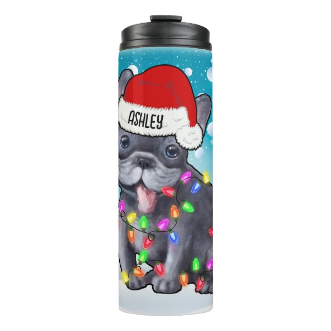 Custom Christmas French Bulldog Head Weihnachtsman Thermosbecher (Vorderseite)