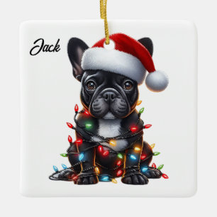 Custom Christmas French Bulldog mit Weihnachtsmann Keramikornament