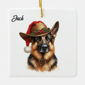 Custom Christmas German Shepherd Dog Cowboy Hat Keramikornament