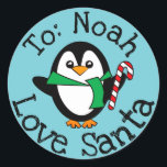 Custom Christmas Geschenk von Santa Sticker Pengui<br><div class="desc">Benutzerdefiniertes Weihnachtsgeschenk aus dem Santa Sticker Label Pinguin</div>