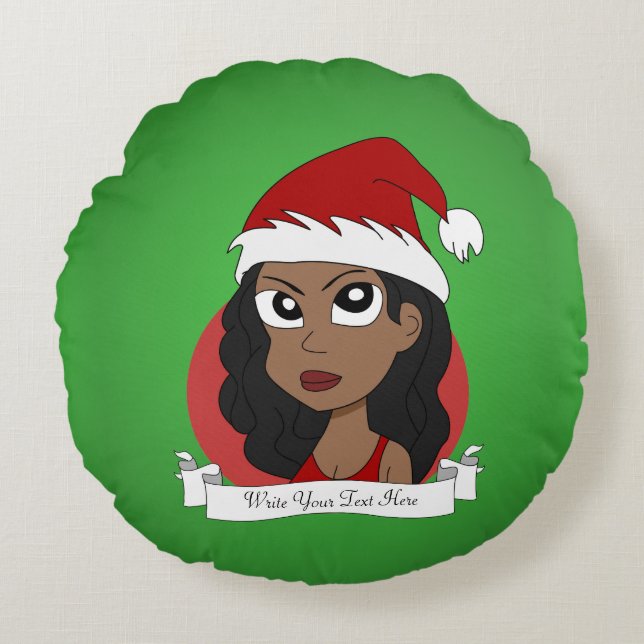 Custom Christmas Girl Cartoon Rundes Kissen (Vorderseite)