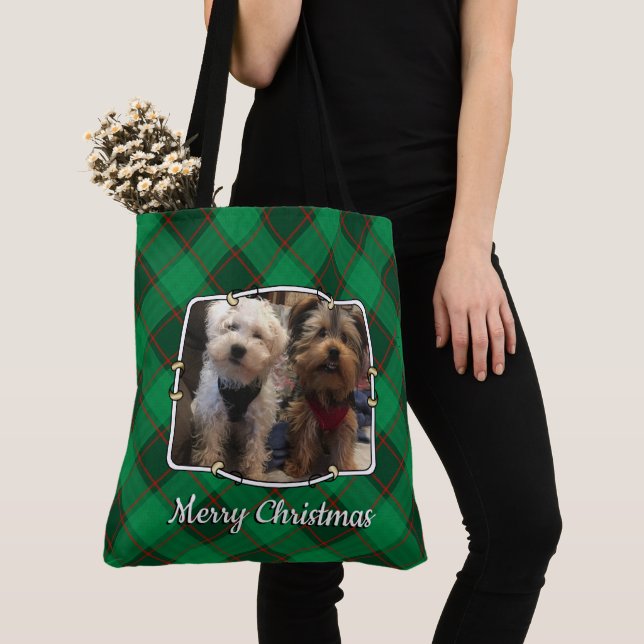 Custom Christmas Green und Red Kariert 2 Foto Fram Tasche (Von Nahem)