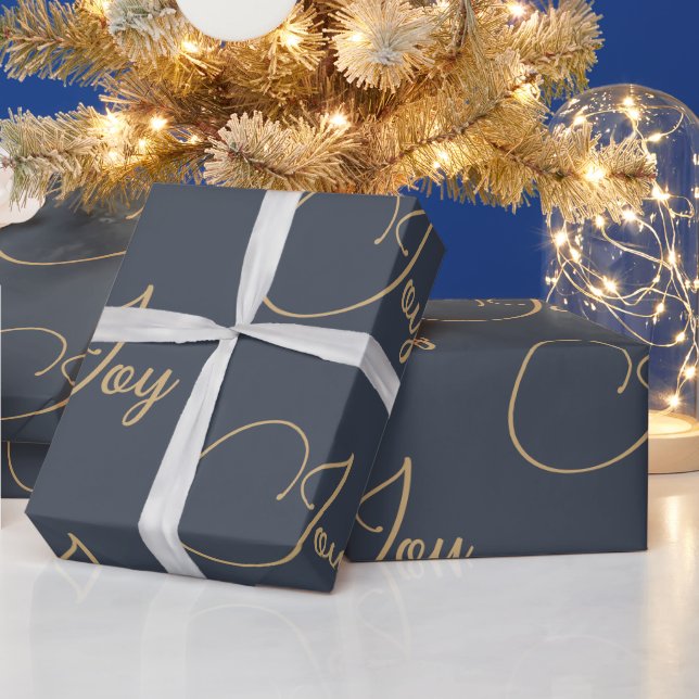 Custom Christmas Holiday Blue Gold Joy Geschenk Geschenkpapier (Feiertage)