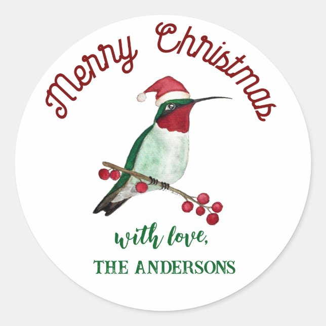 Custom Christmas Hummingbird Runder Aufkleber (Vorderseite)