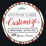 Custom Christmas Labels Perfekt für hausgemachte G Runder Aufkleber<br><div class="desc">Eigene Weihnachtsmarken Perfekt für hausgemachte Pfefferminzrinde,  Kekse,  Badekruben,  Badesalzen,  Seife,  Mason-Jars,  Geschenketiketten,  aktuelle Etiketten</div>