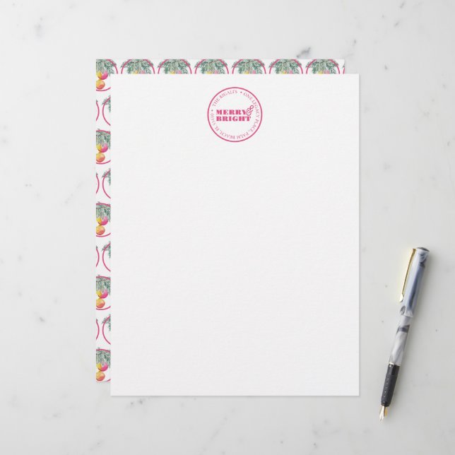 Custom Christmas Lethead Design Pink Briefbogen (Vorderseite/Rückseite Beispiel)