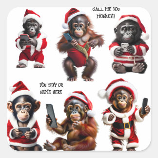 Custom Christmas Monkey Primat Ape Funny Call Quadratischer Aufkleber