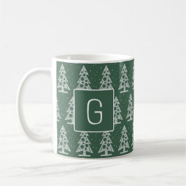 Custom Christmas Monogram Mug with White Trees Kaffeetasse