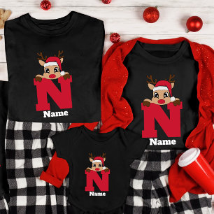 Custom Christmas Monogram with name Funny Pajama T-Shirt