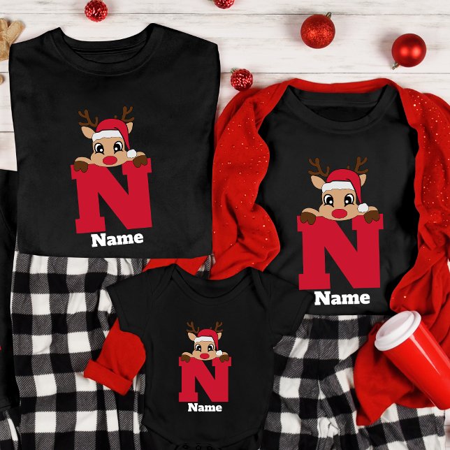 Custom Christmas Monogram with name Funny Pajama T-Shirt (Von Creator hochgeladen)