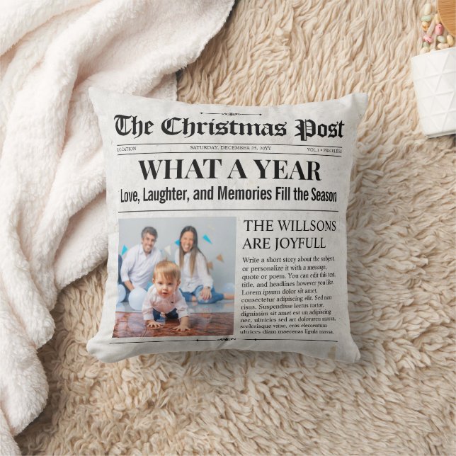 Custom Christmas Newspaper, Family Newspaper Kissen (Decke)