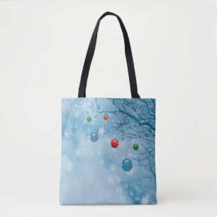 Custom Christmas Ornaments on Tree w Snow Flakes Tasche