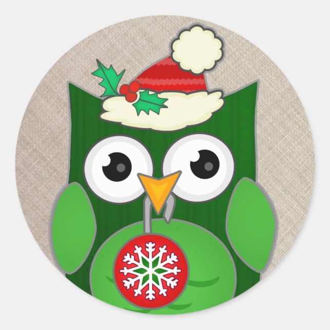 Custom Christmas Owl Classic Round Sticker (Vorderseite)