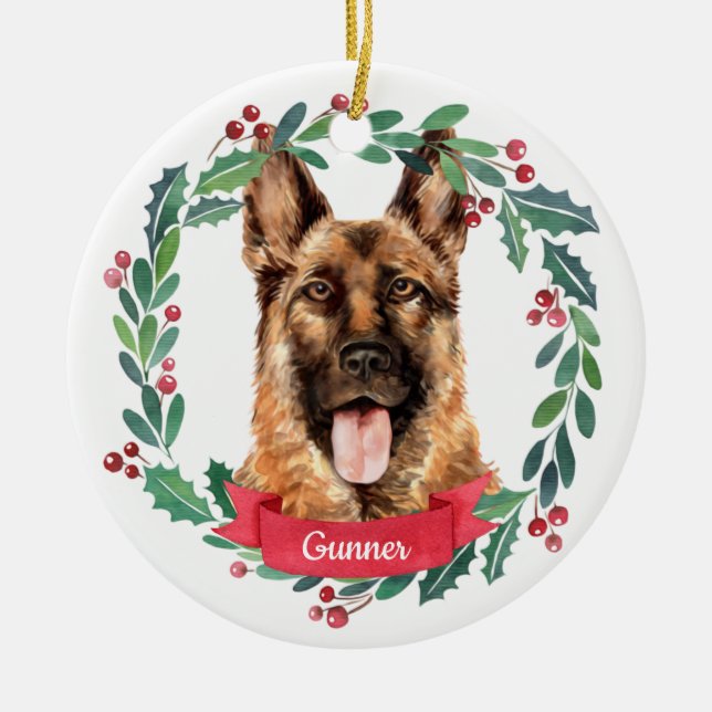 Custom Christmas Pet Dog Photo German Shepherd Keramik Ornament (Vorne)