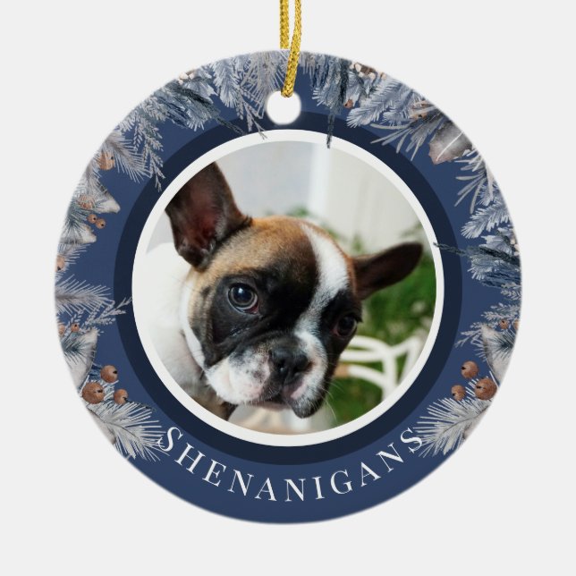Custom Christmas Pet Foto Botanisch Keramik Ornament (Vorne)
