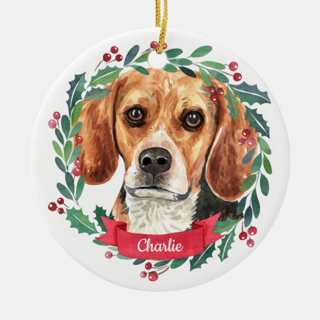 Custom Christmas Pet Hund Foto Beagle Keramik Ornament (Vorne)
