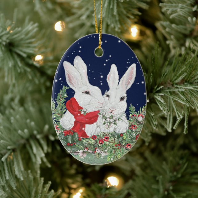 Custom Christmas Pet Rabbit Bunny Foto Jahr Name Keramik Ornament (Baum)