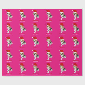 CUSTOM CHRISTMAS PUPPY WEIHNACHTSMANNMÜTZE BEAGLE  GESCHENKPAPIER