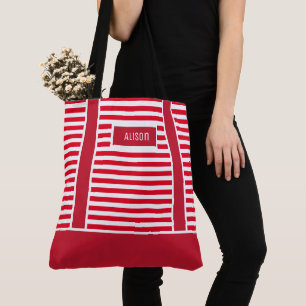 Custom Christmas Red and White Stripes Candy Cane Tasche
