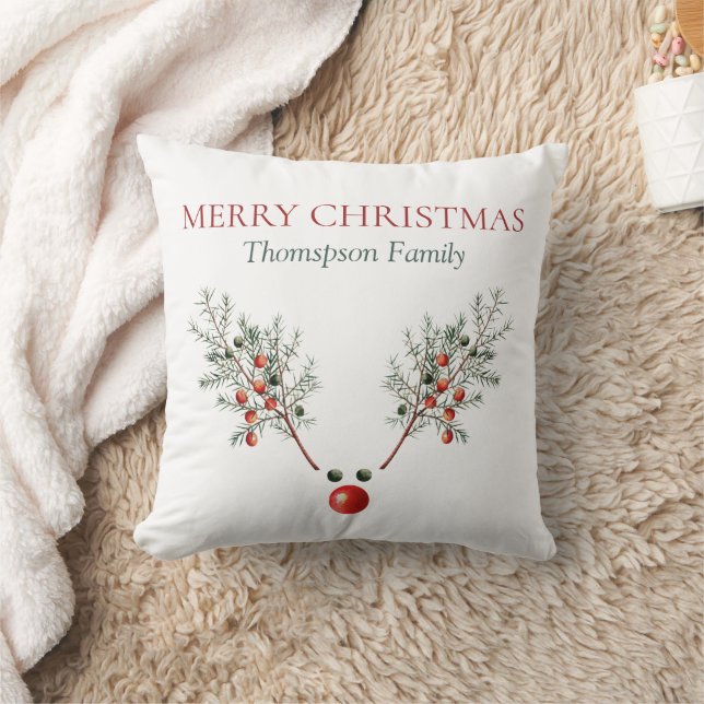 Custom Christmas Red Nosed Dei Pine Berries Kissen (Decke)
