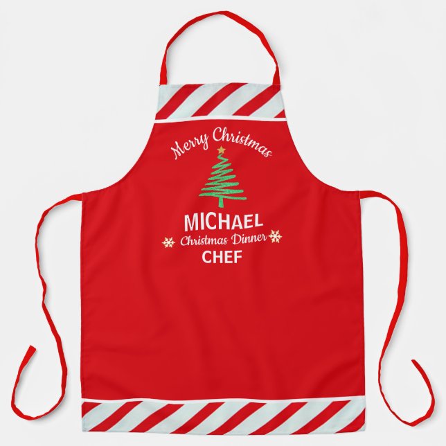 Custom Christmas Red & White Stripes Candy Cane Schürze (Vorderseite)