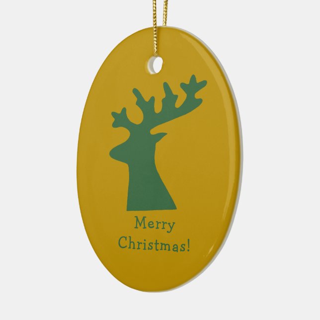 Custom Christmas Reindeer Head Green und Gold Keramik Ornament (Links)