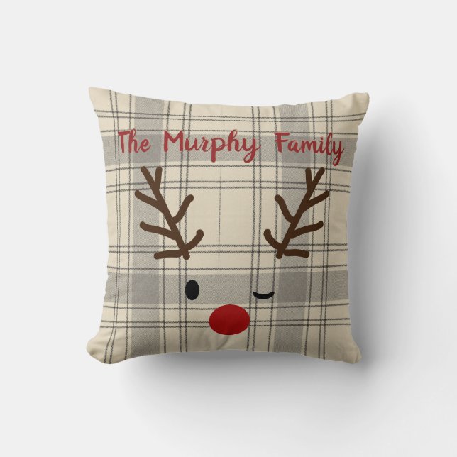 Custom Christmas Rentier Family Lumberjack Kariert Kissen (Vorderseite)