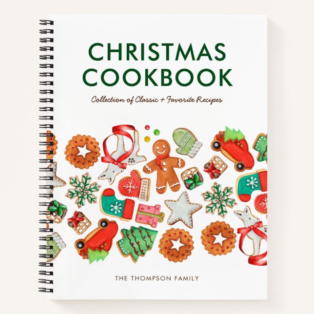 Custom Christmas Rezept weiß und grün Notizbuch (Vorderseite)