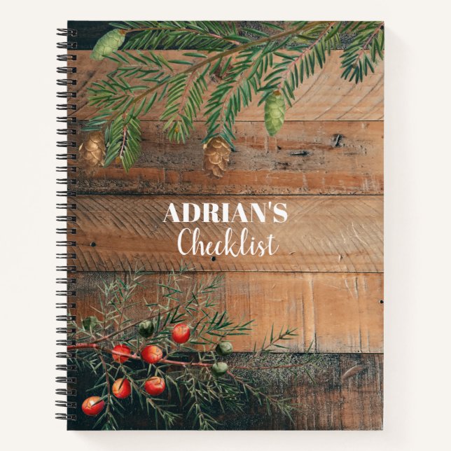 Custom Christmas Rustic Wood Xmas Checklist Notizbuch (Vorderseite)