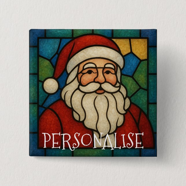 Custom Christmas Santa Art Deco Stained Glass Button (Vorderseite)