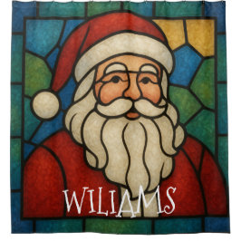 Custom Christmas Santa Art Deco Stained Glass Duschvorhang