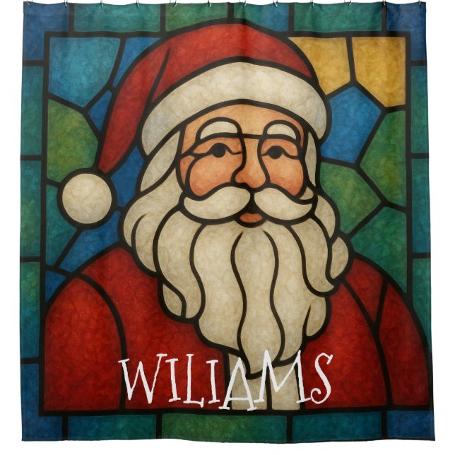 Custom Christmas Santa Art Deco Stained Glass Duschvorhang (Vorderseite)