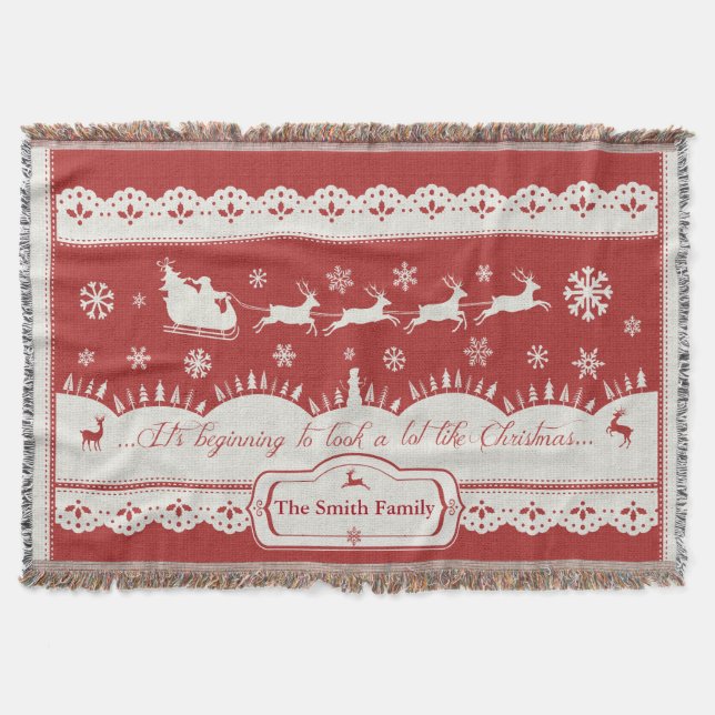 Custom Christmas Santa Sleigh Throw Blanket Decke (Vorderseite)